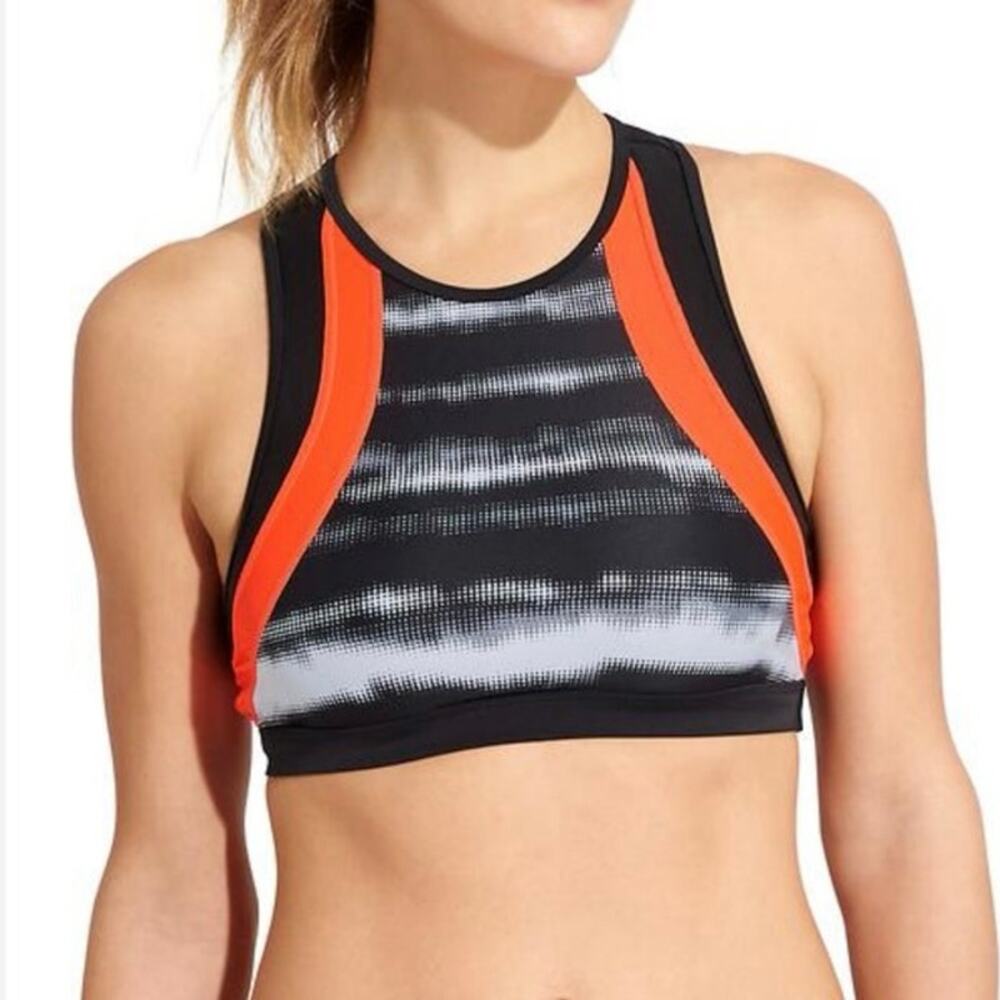 Athleta Black Gray Orange‎ Racerback Sports Bra Small